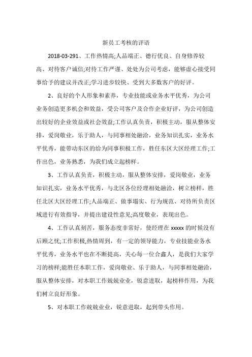 新员工考核的评语