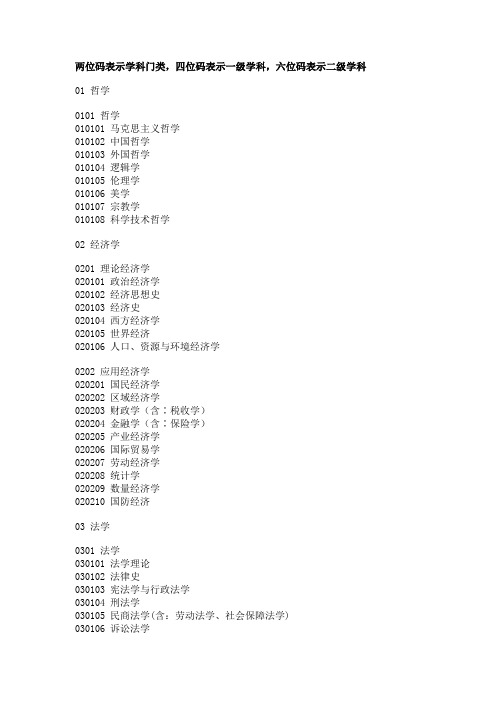 两位码表示学科门类