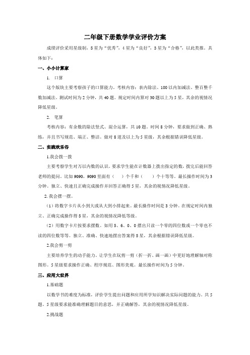 二下数学学业评价方案