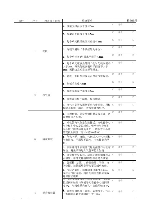 电袋除尘器本体安装检查记录
