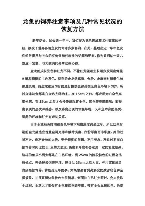 龙鱼的饲养注意事项及几种常见状况的恢复方法