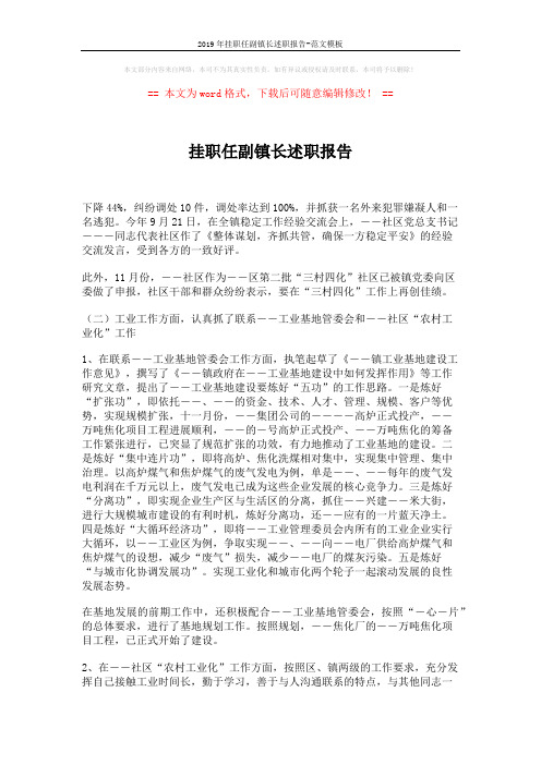 2019年挂职任副镇长述职报告-范文模板 (3页)