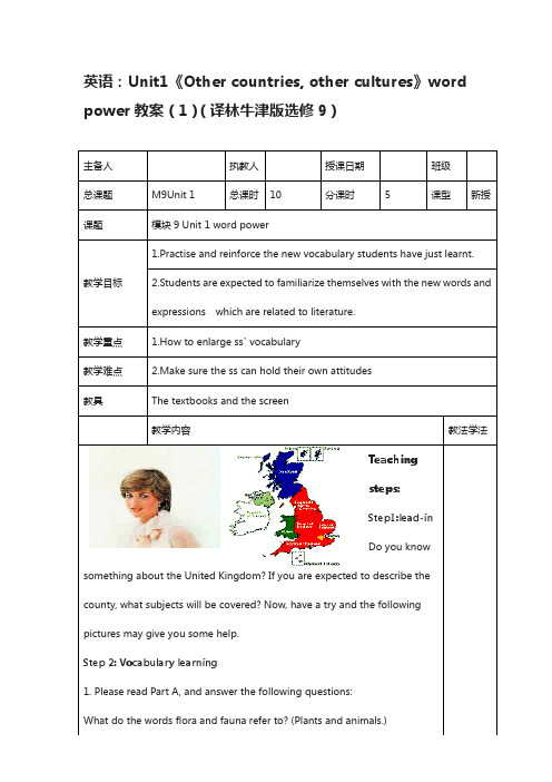 牛津译林版选修九：unit1《other countries, other cultures》教案(1)