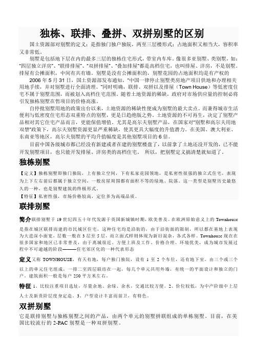 独栋、联排、叠拼、双拼别墅的区别