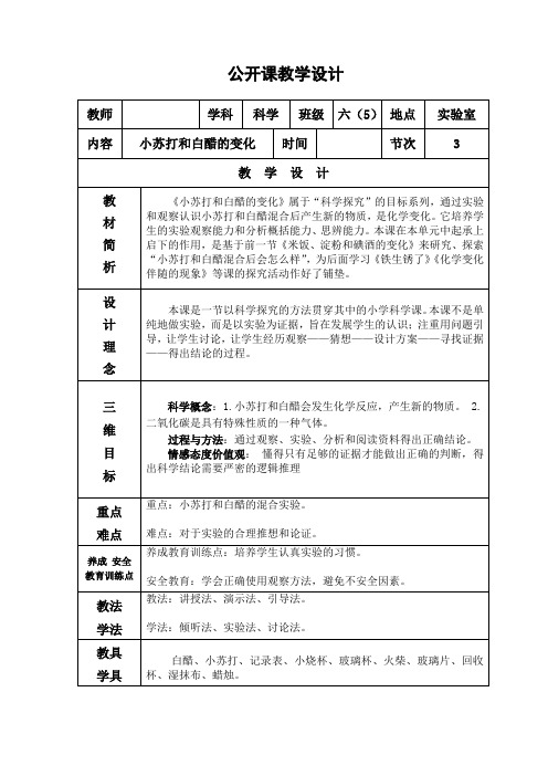 六年级下册科学教案与反思 2.4 小苏打和白醋的变化 教科版