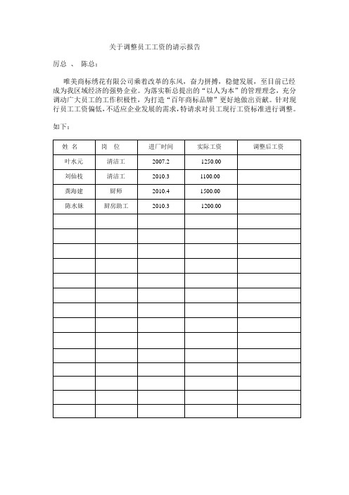 关于调整员工工资的请示报告1