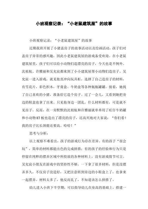 小班观察记录：“小老鼠建筑屋”的故事