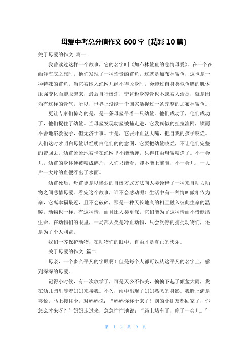 母爱中考满分作文600字(精彩10篇)