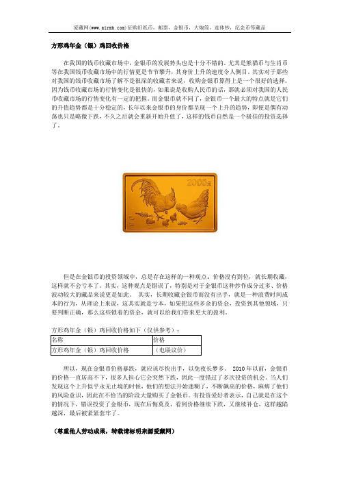方形鸡年金(银)鸡回收价格