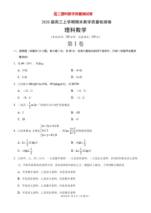 2020届高三上学期期末理科数学质量检测卷(全解全析)