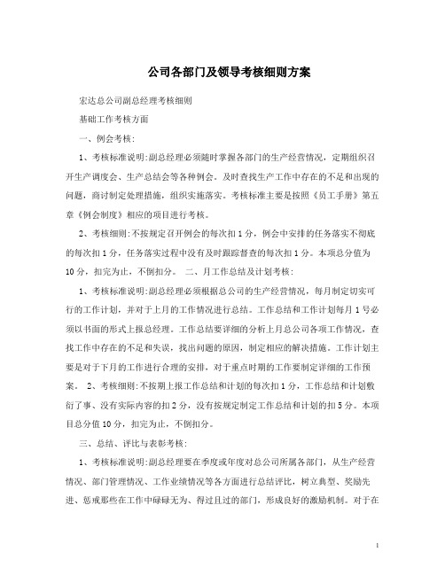 公司各部门及领导考核细则方案