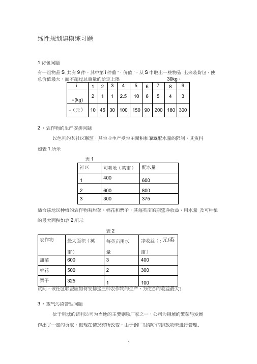 线性规划建模练习题