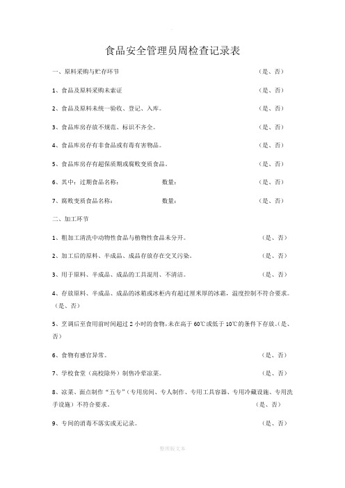 食品安全管理员周检查记录表