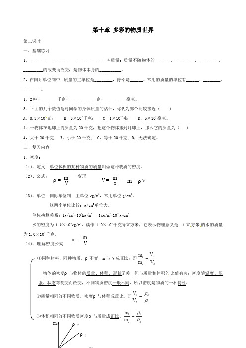 中考物理一轮复习第十章多彩的物质世界第二教案