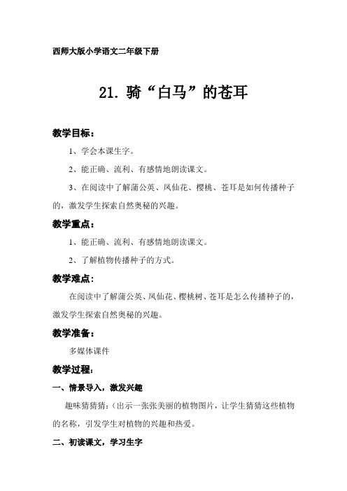 西师大版小学语文二年级下册骑“白马”的苍耳
