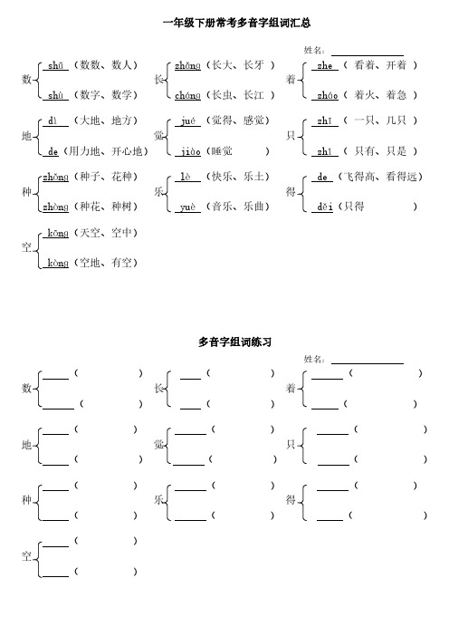 一年级下册多音字汇总