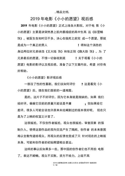 2019年电影《小小的愿望》观后感