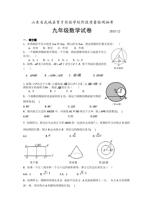 武城九年级数学12月月考试题及答案.doc