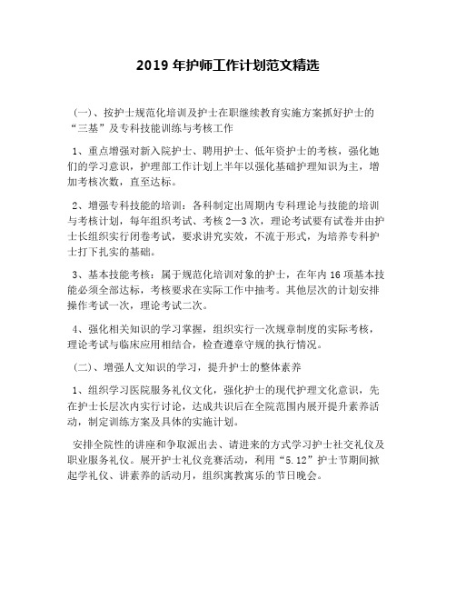 2019年护师工作计划范文精选