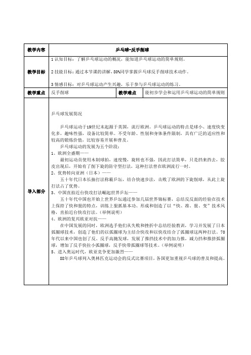 新人教版五至六年级体育下册《球类运动  4.乒乓球  4.反手削球》公开课教案_0