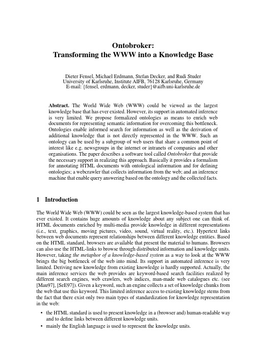 Ontobroker Transforming the WWW into a Knowledge Base