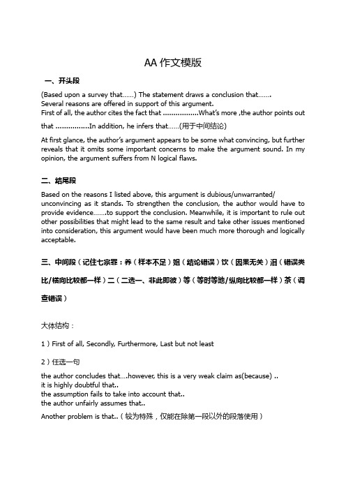 GMAT作文满分模板