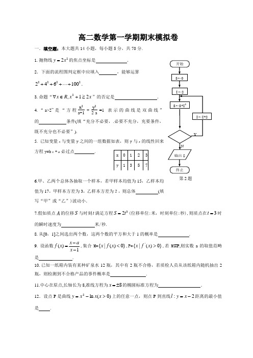 高二数学第一学期期末模拟卷