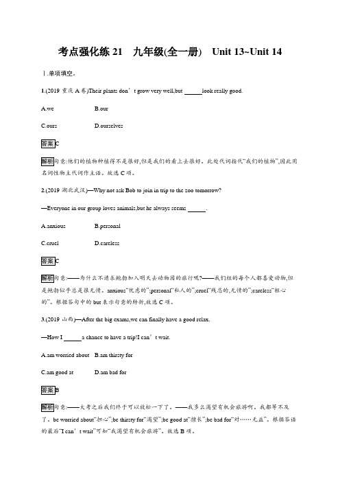 中考英语(人教新目标)一轮复习基础考点一遍过考点强化练21 九年级(全一册) Unit 13~Unit 14