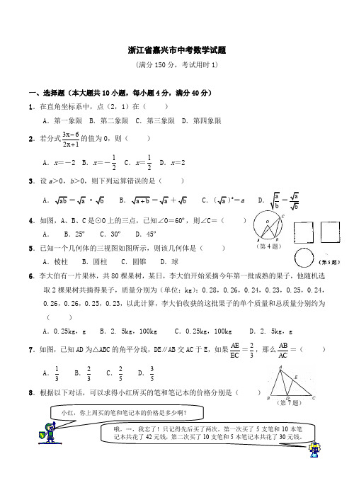 浙江省嘉兴市中考数学试题.doc