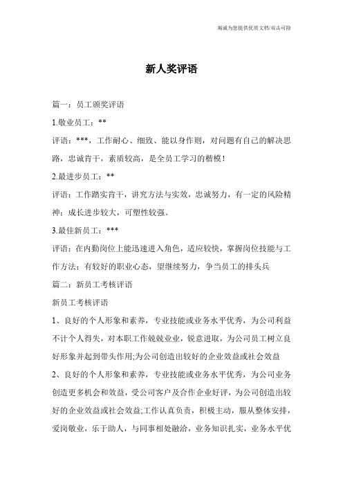 新人奖评语