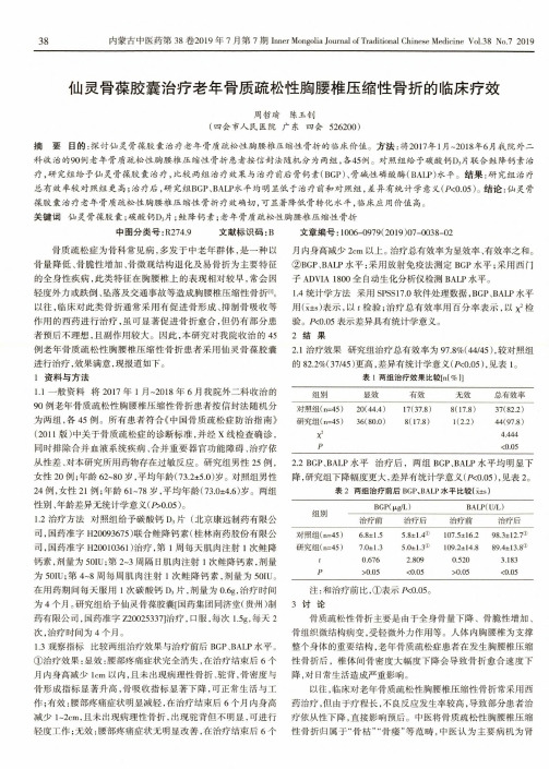 仙灵骨葆胶囊治疗老年骨质疏松性胸腰椎压缩性骨折的临床疗效