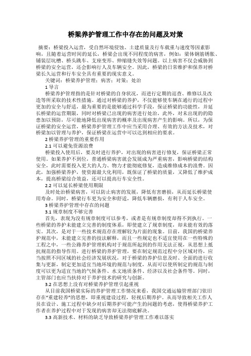 桥梁养护管理工作中存在的问题及对策