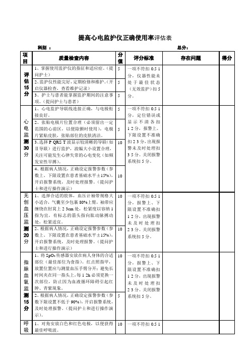 心电监护仪正确使用评估表