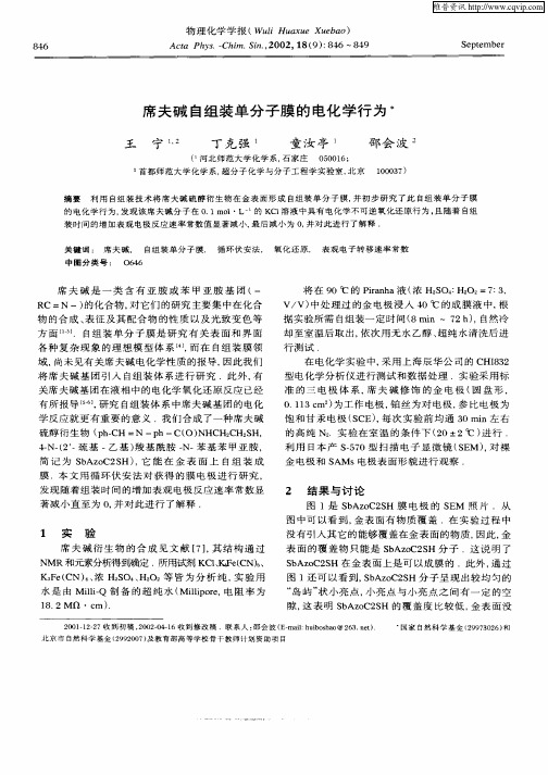 席夫碱自组装单分子膜的电化学行为