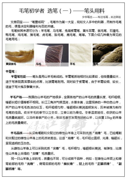毛笔初学者  选笔(一)——笔头用料