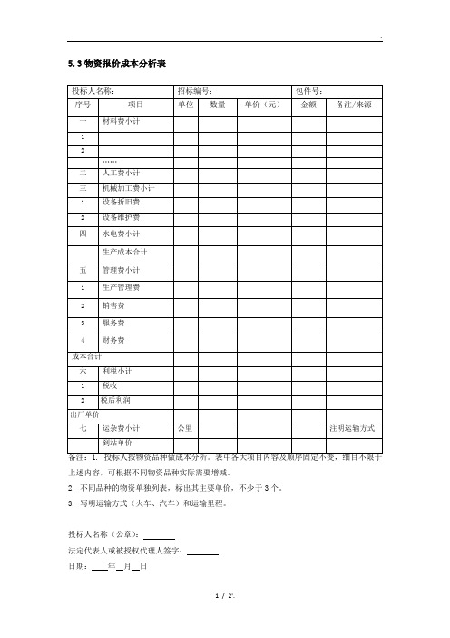 5.3物资报价成本分析表