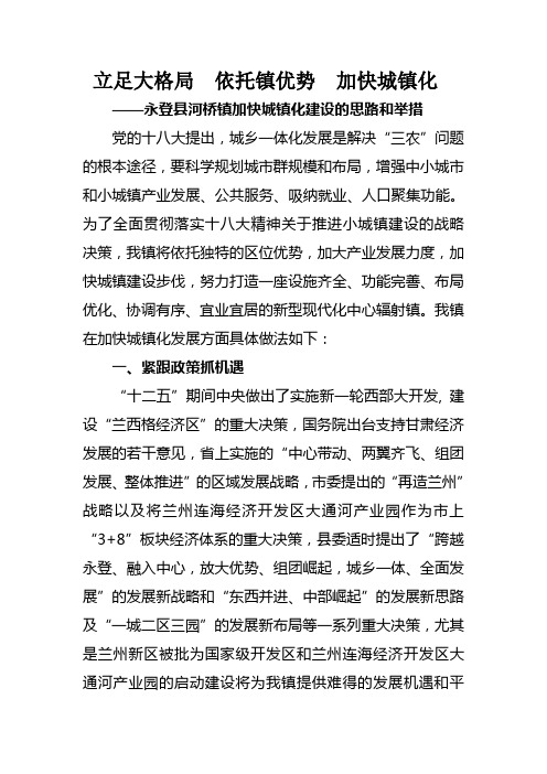 立足大格局  依托镇优势  加快城镇化