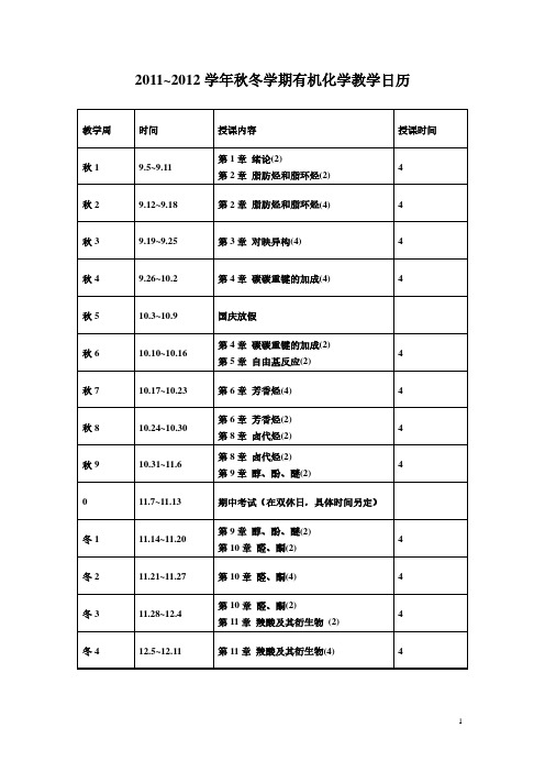 2021年2021年-年秋冬有机化学教学日历(网)