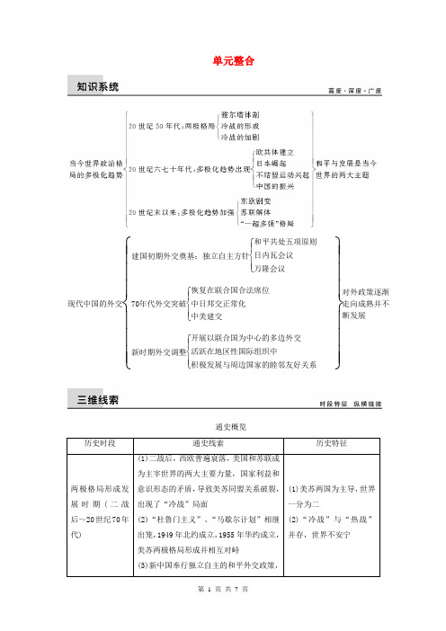 2015届高考历史大一轮复习 第五单元 当今世界政治格局单元整合(含解析)新人教版