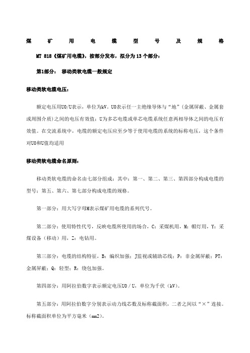 煤矿用电缆型及规格