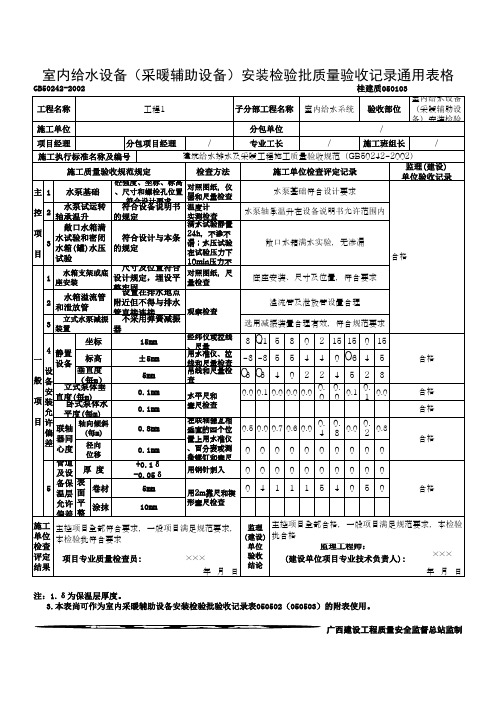 室内给水设备(采暖辅助设备)安装检验批质量验收记录通用表格