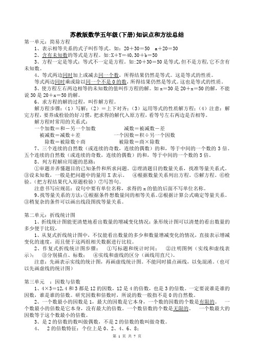 2018最新苏教版数学五年级下册知识点总结