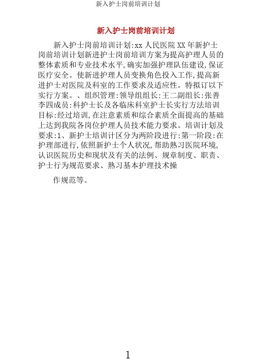 新入护士岗前培训计划