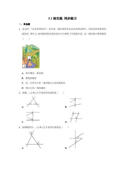 2020-2021学年人教版七年级下册数学 5.1相交线 同步练习 (含答案)
