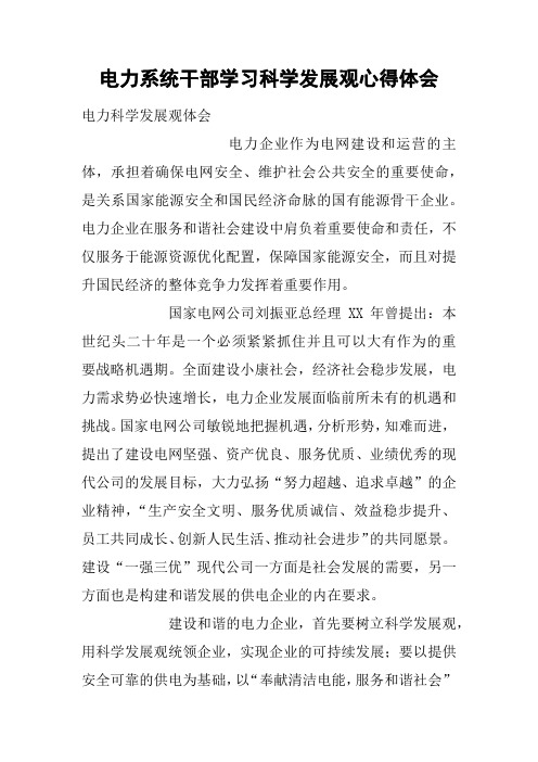 电力系统干部学习科学发展观心得体会