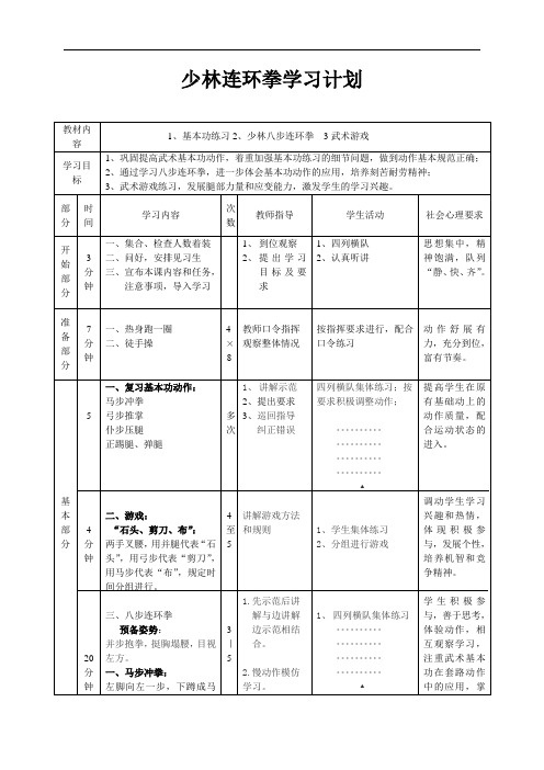 体育《少林八步连环拳》教案