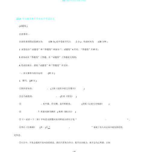 2019安徽初中中考语文真题与含答案