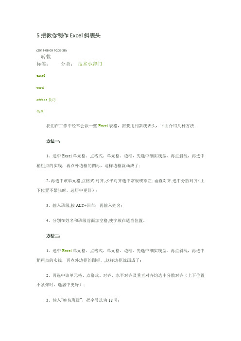 5招教你制作Excel斜表头
