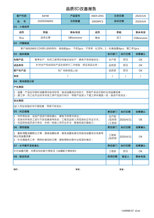 品质8D改善报告格式
