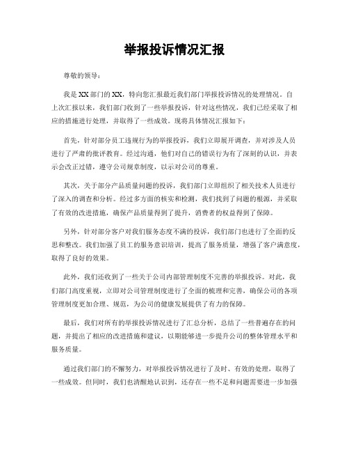 举报投诉情况汇报